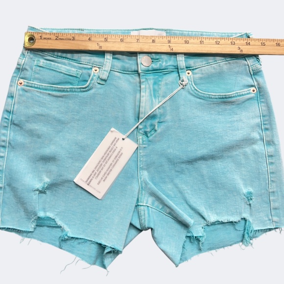 Dear John Shorts Womens 28 Blue Paradise Gigi High Rise Distressed Denim Raw Hem - Picture 9 of 12